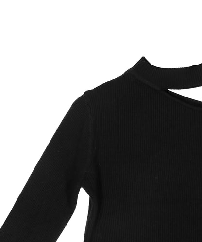 チョーカーネック オープンショルダー リブニット 153-5964