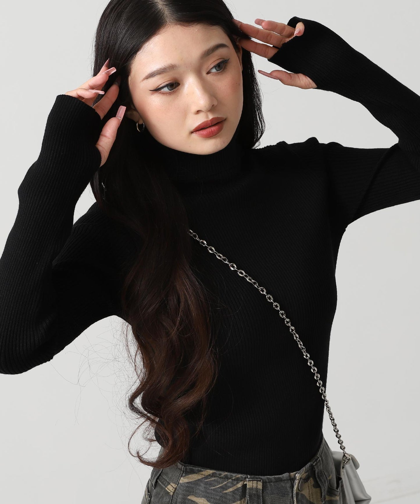 タトールネック リブ ニット トップス 153-5965