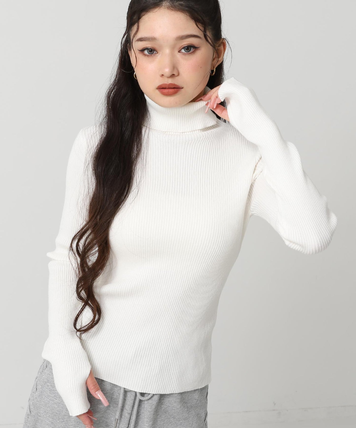 タトールネック リブ ニット トップス 153-5965