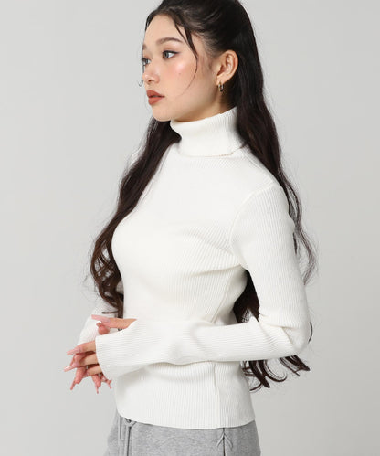 タトールネック リブ ニット トップス 153-5965