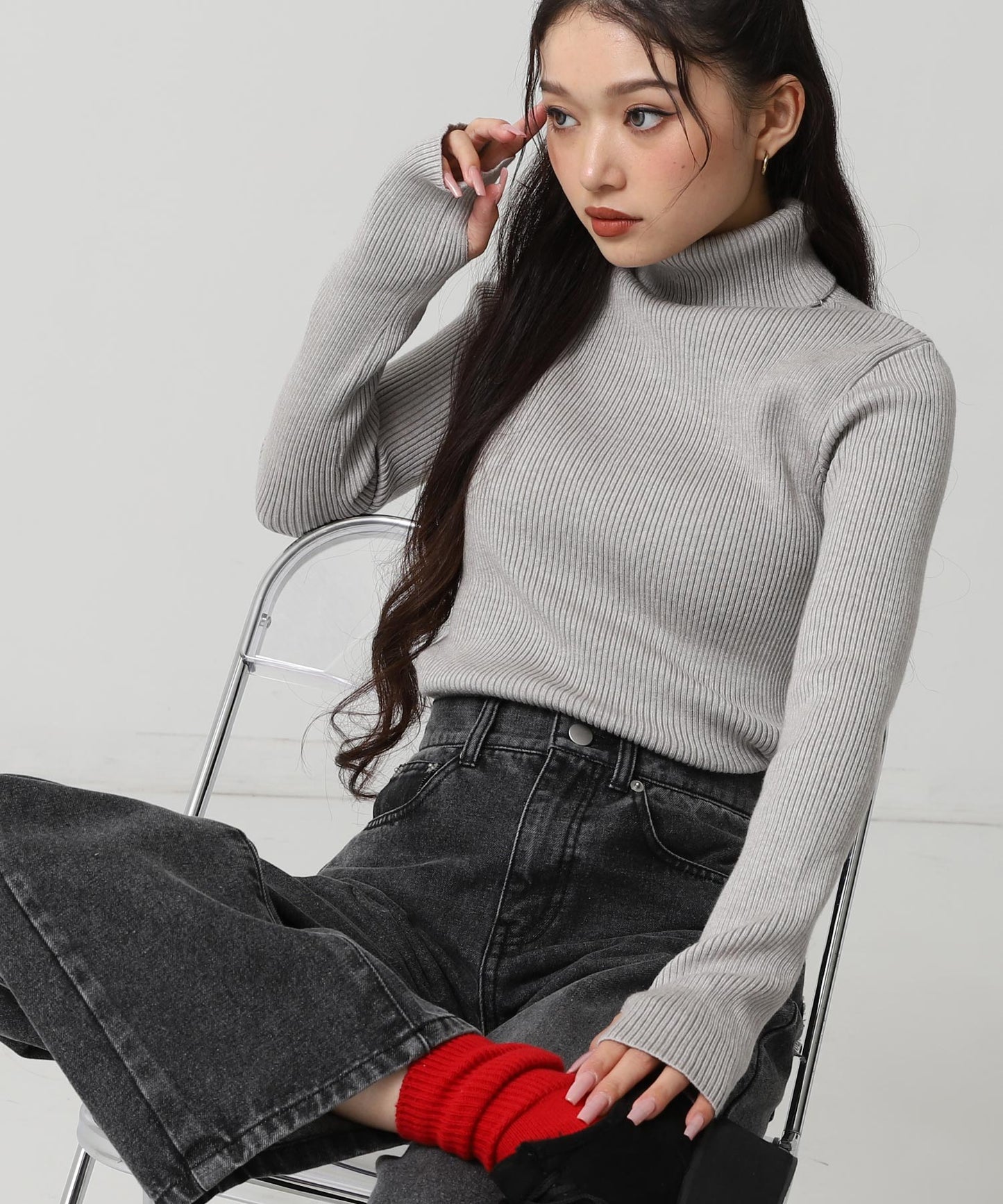 タトールネック リブ ニット トップス 153-5965