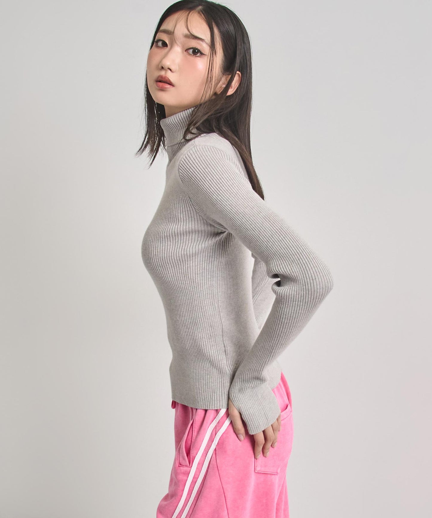 タトールネック リブ ニット トップス 153-5965
