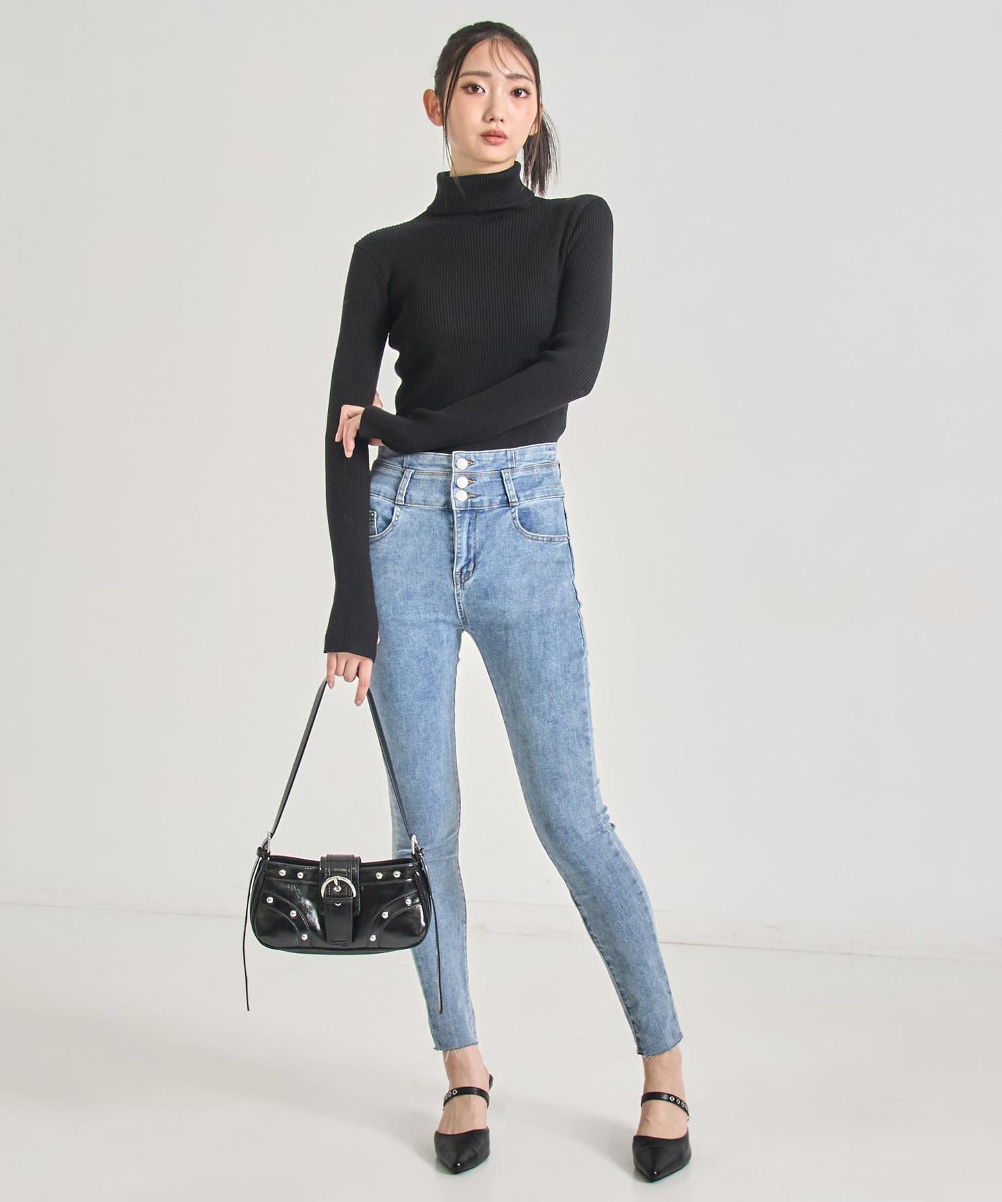 タトールネック リブ ニット トップス 153-5965