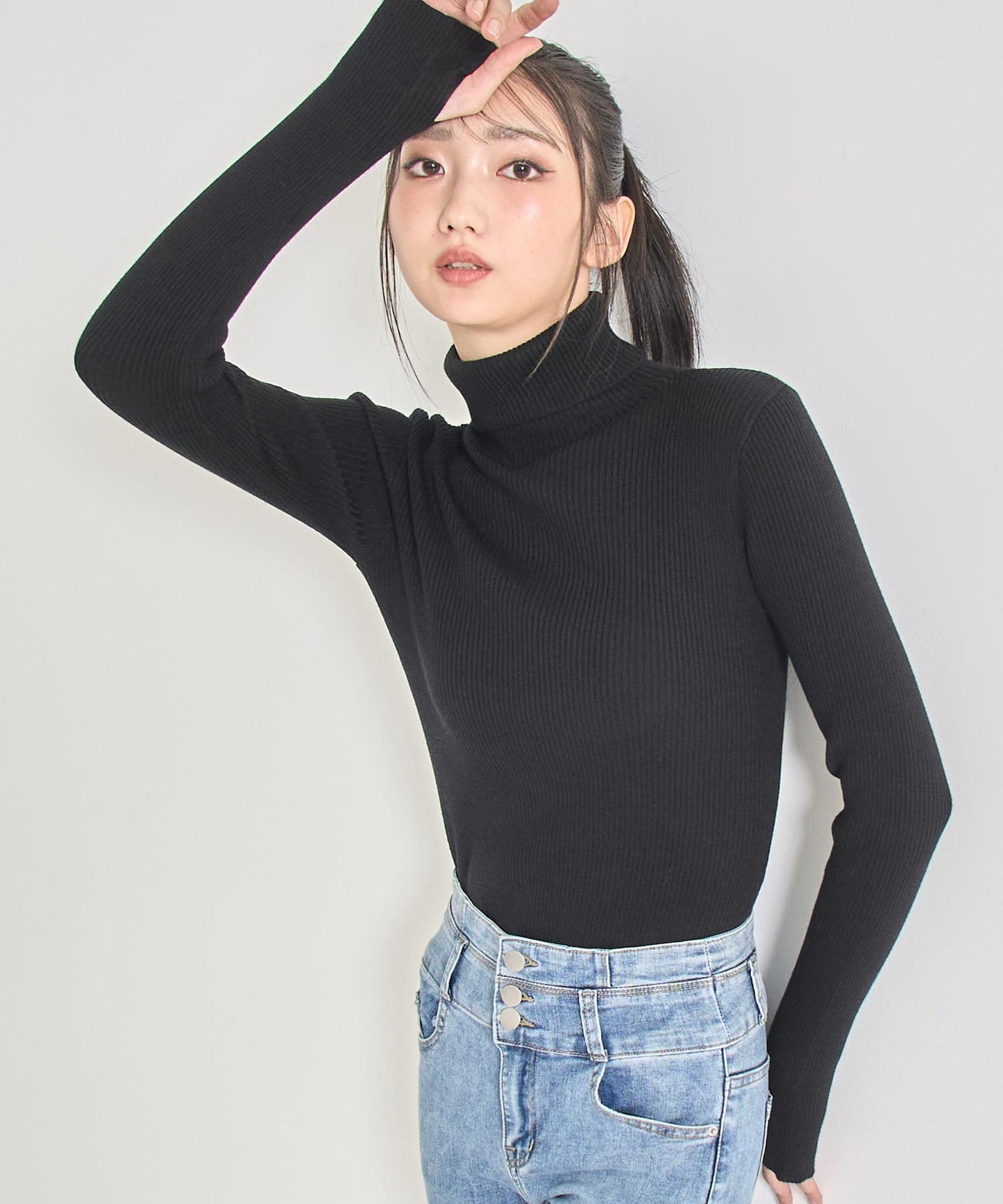 タトールネック リブ ニット トップス 153-5965