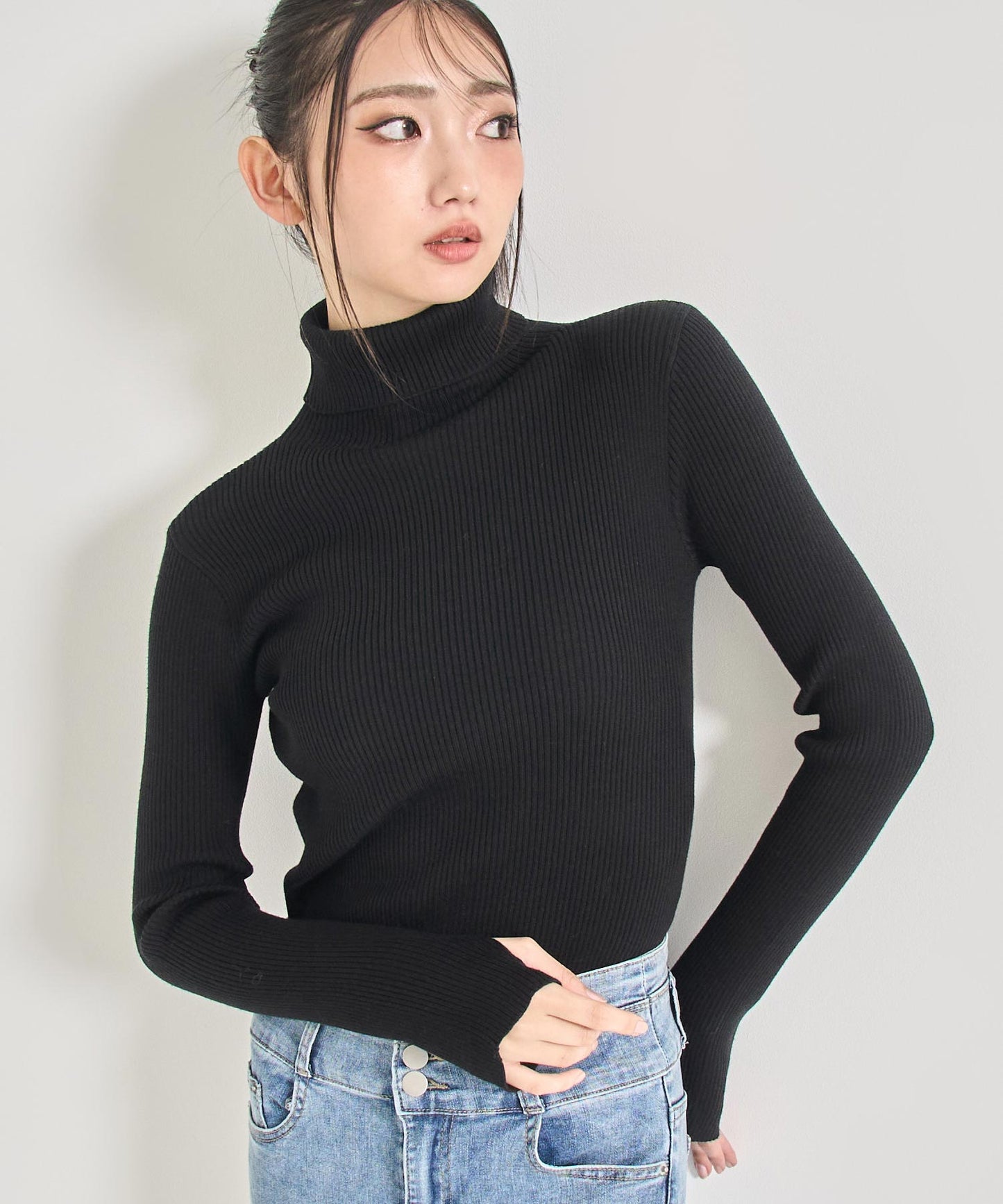 タトールネック リブ ニット トップス 153-5965