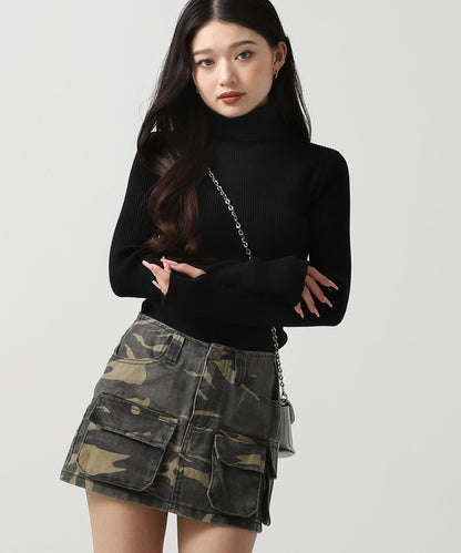 タトールネック リブ ニット トップス 153-5965