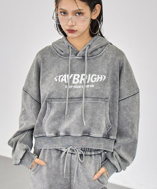 ウォッシュ加工 メタルプリント スウェット フーディー 153-5970