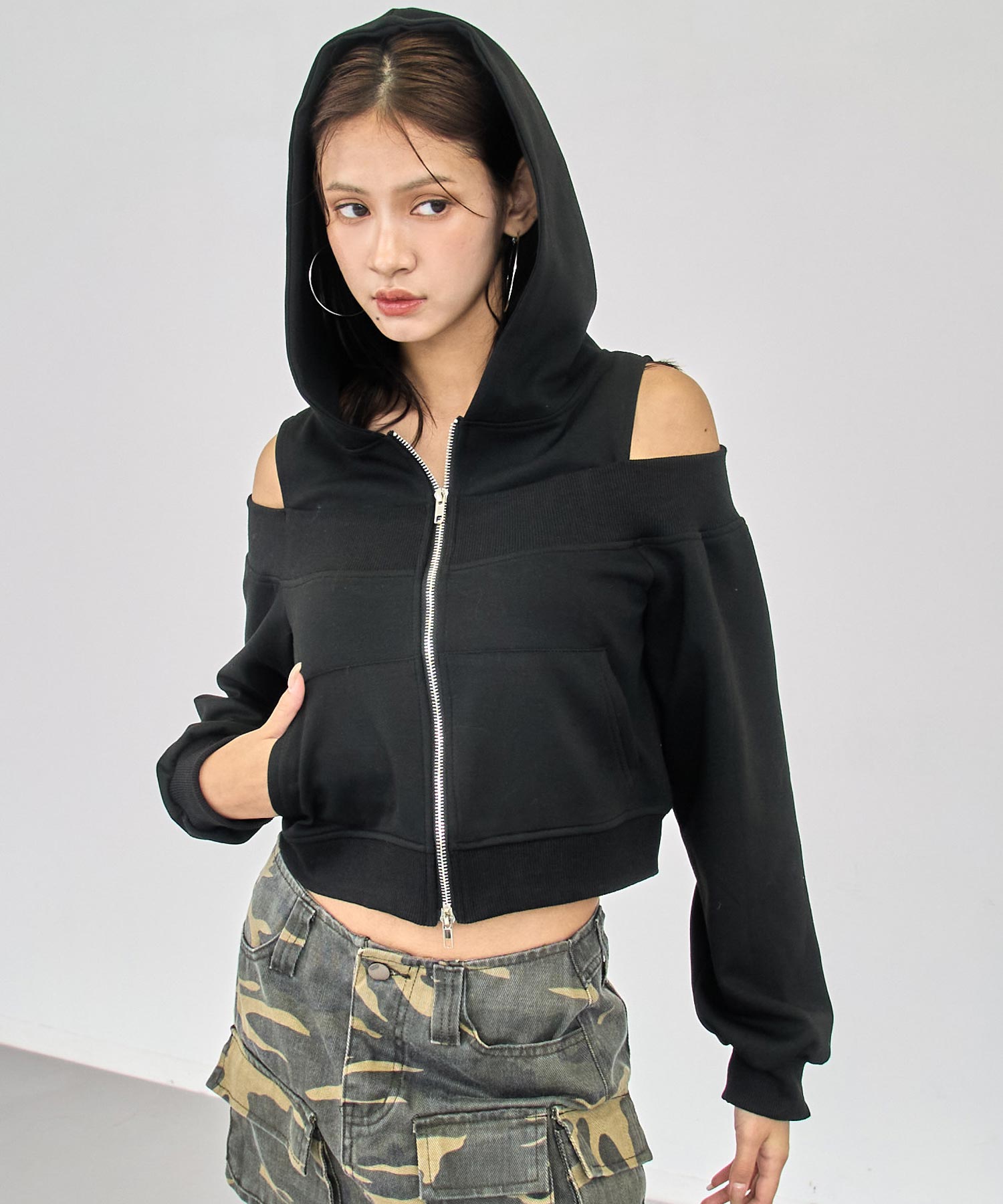レイヤード風 ダブルジップ フーディー トップス 153-5983 – ANAP