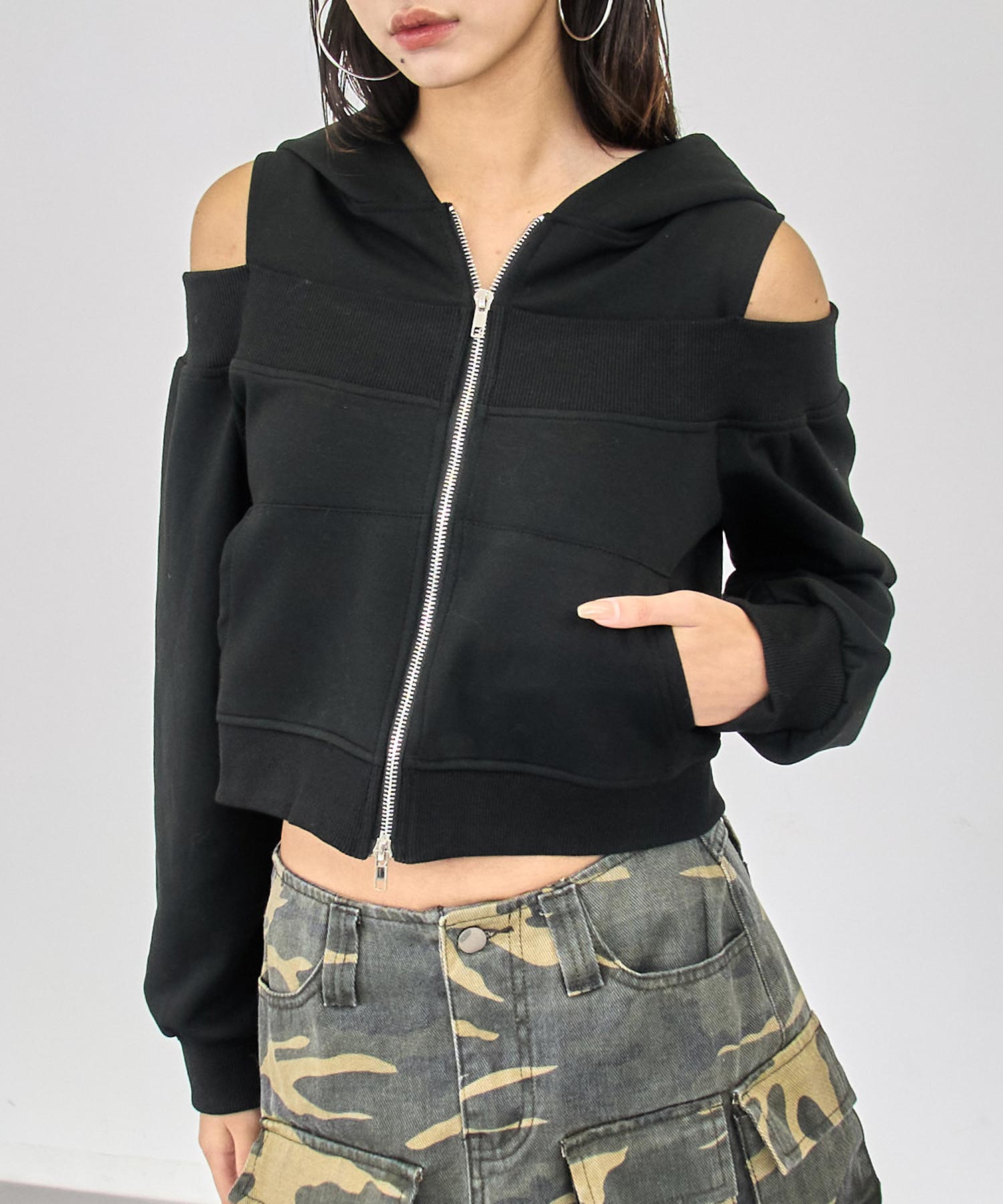 レイヤード風 ダブルジップ フーディー トップス 153-5983 – ANAP