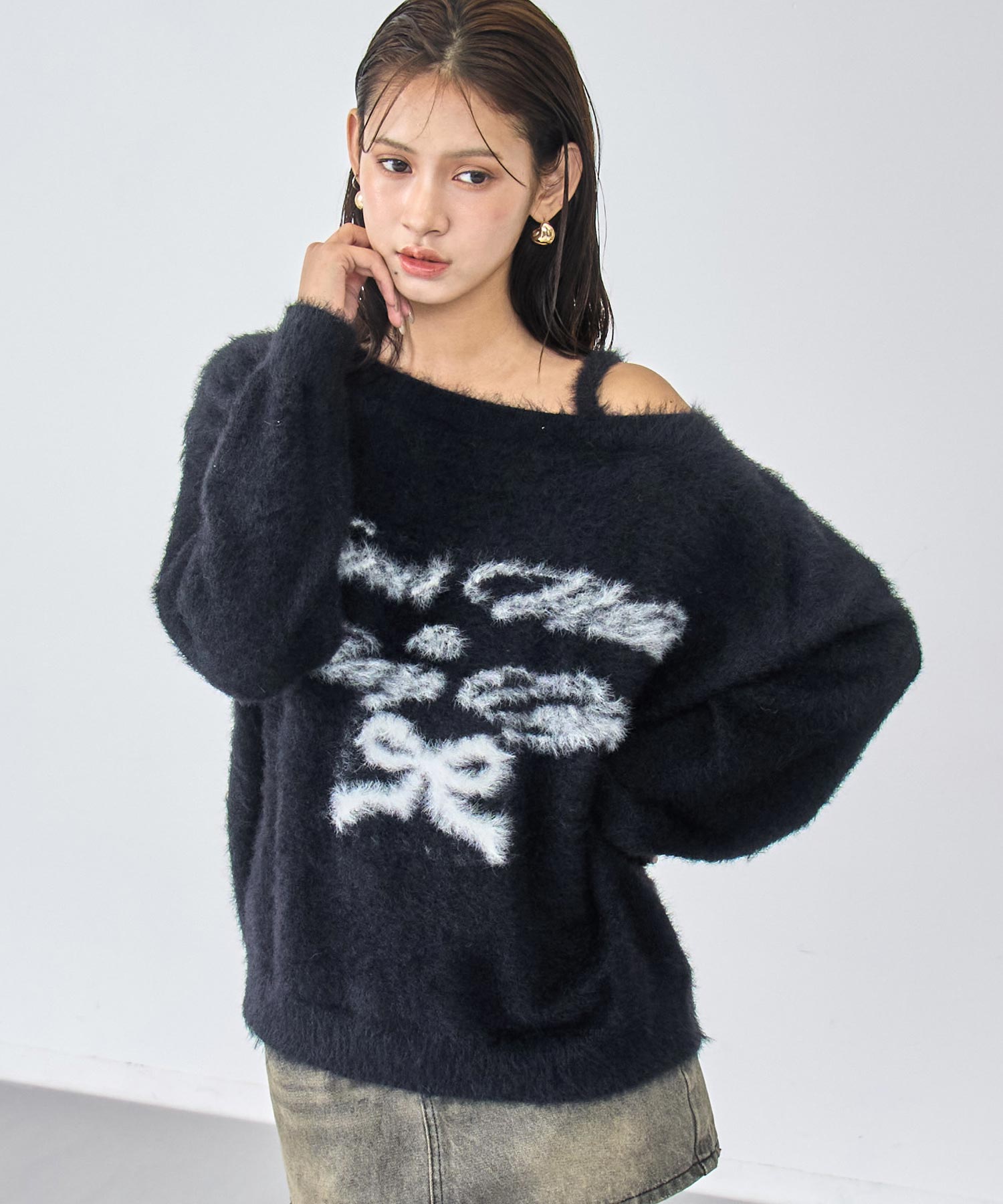 ワンショルダー ジャガード シャギー ニット 153-5986 – ANAP