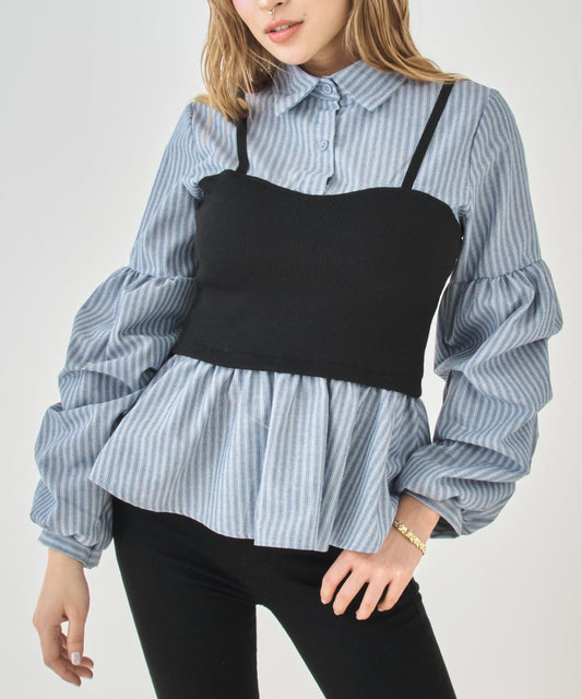 ニットビスチェ ドッキング ストライプシャツ 153-6001