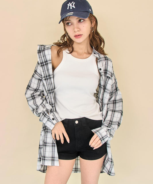 Wポケット オンブレ チェック オーバーサイズ シャツ 153-6023