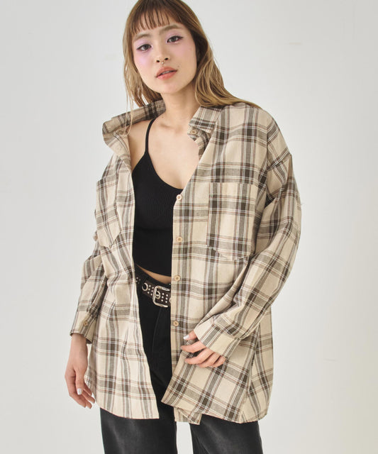 Wポケット オーバーサイズ チェック シャツ 153-6024