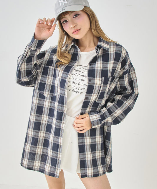 Wポケット オーバーサイズ チェック シャツ 153-6024