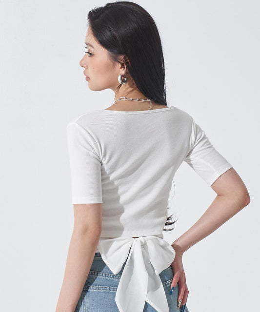 バックシフォンリボン リブTシャツ トップス 153-6031