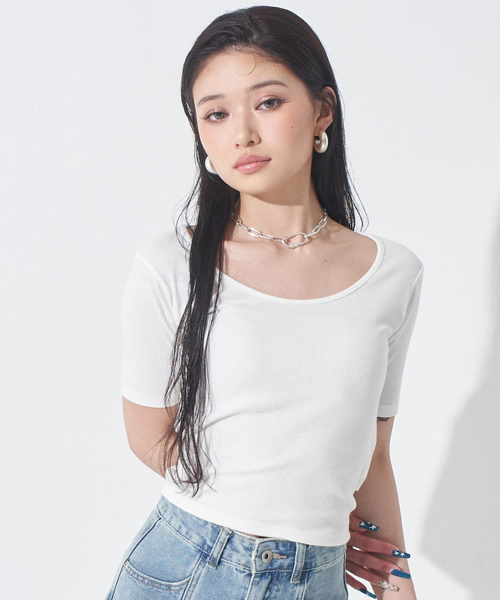 バックシフォンリボン リブTシャツ トップス 153-6031