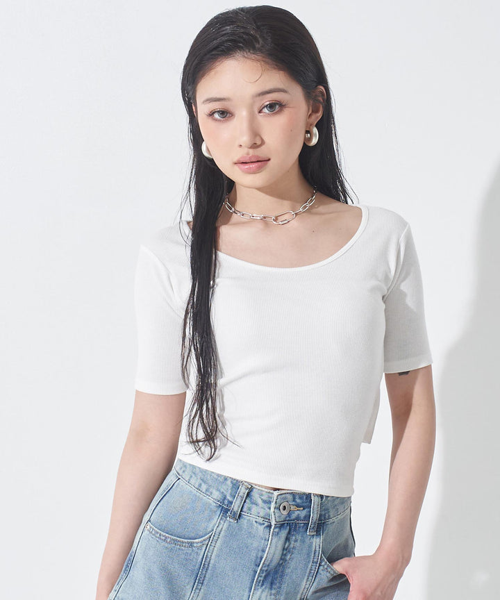 バックシフォンリボン リブTシャツ トップス 153-6031