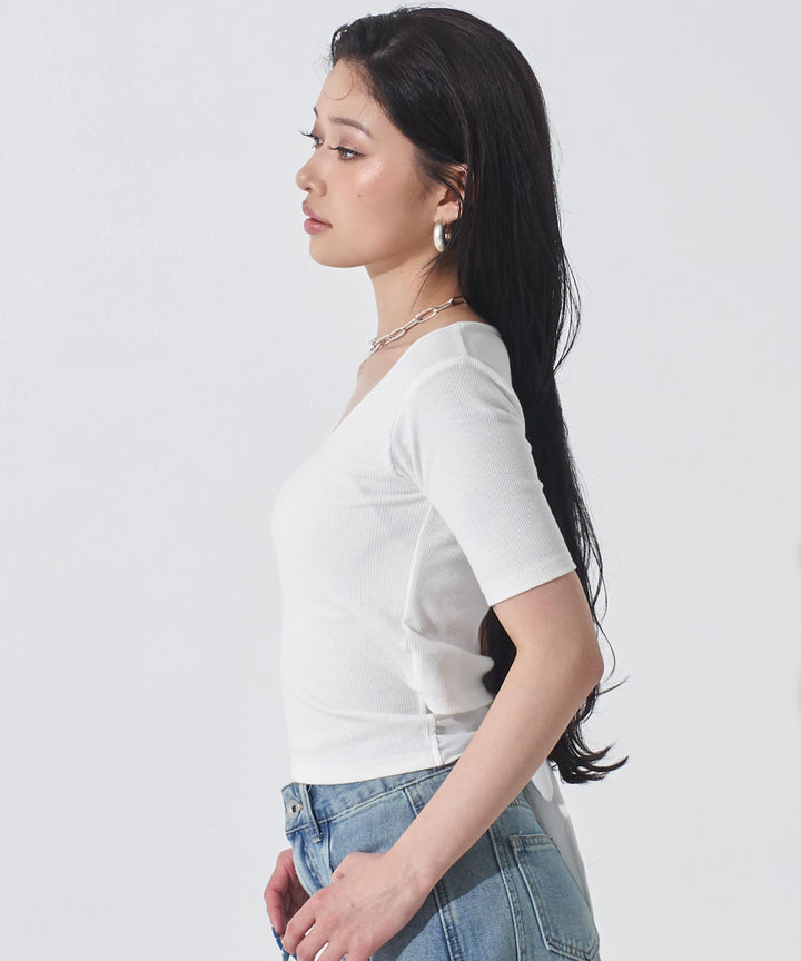 バックシフォンリボン リブTシャツ トップス 153-6031