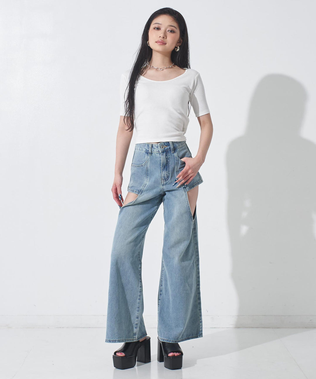 バックシフォンリボン リブTシャツ トップス 153-6031