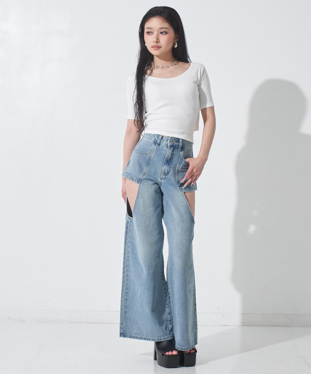 バックシフォンリボン リブTシャツ トップス 153-6031