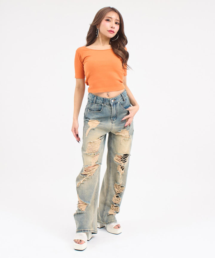 バックシフォンリボン リブTシャツ トップス 153-6031
