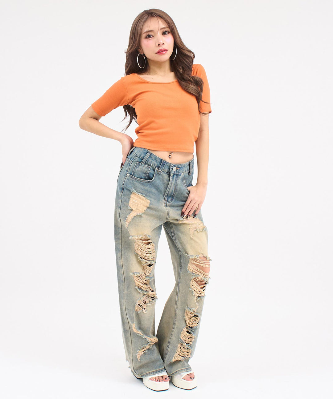 バックシフォンリボン リブTシャツ トップス 153-6031