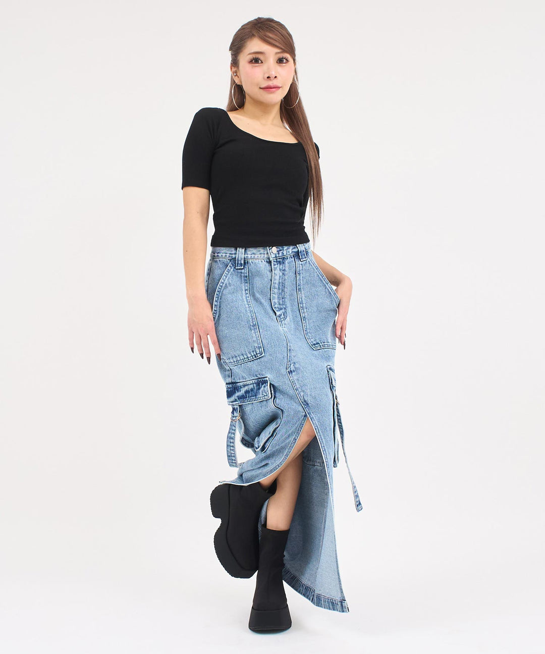 バックシフォンリボン リブTシャツ トップス 153-6031