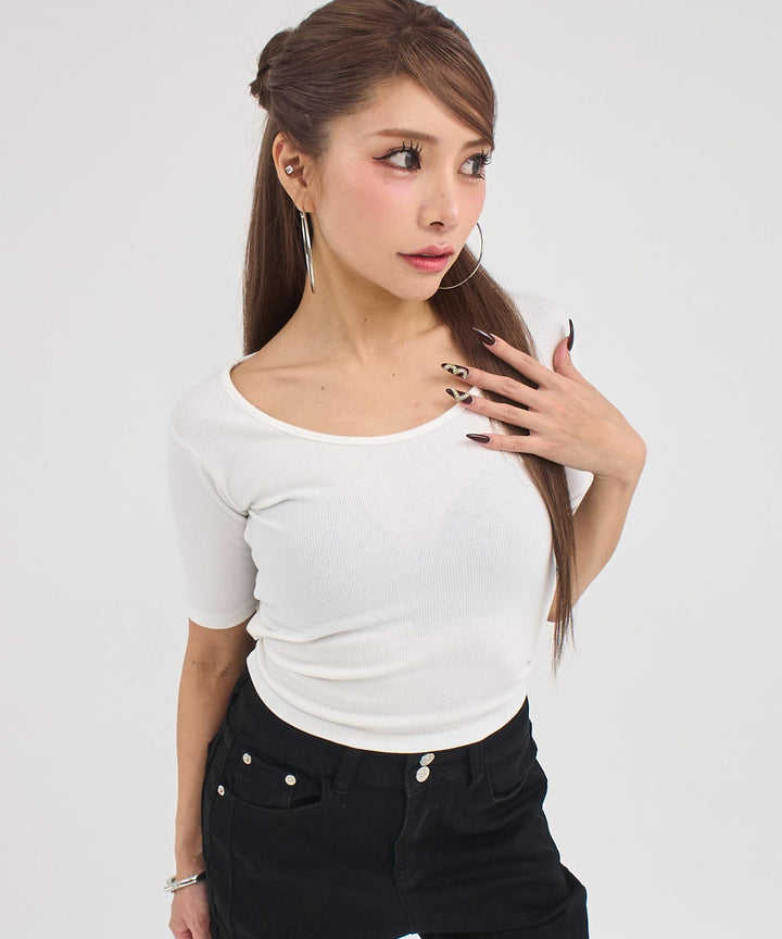 バックシフォンリボン リブTシャツ トップス 153-6031