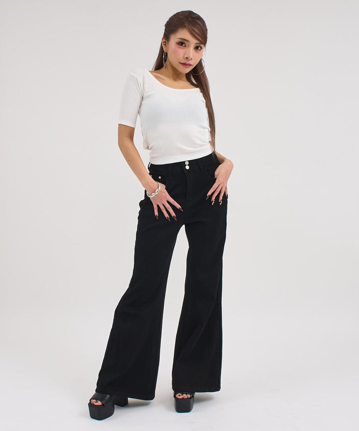バックシフォンリボン リブTシャツ トップス 153-6031