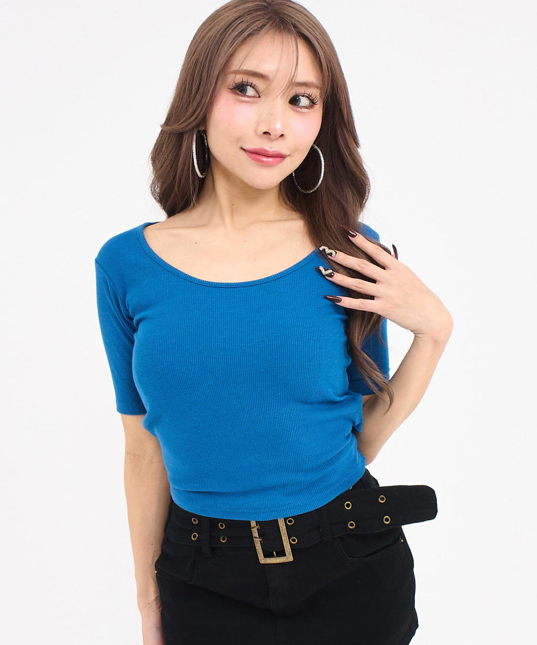 バックシフォンリボン リブTシャツ トップス 153-6031