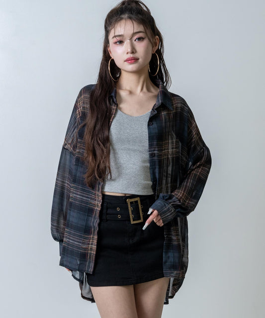 チェック シアー シャツ ブラウス 153-6032