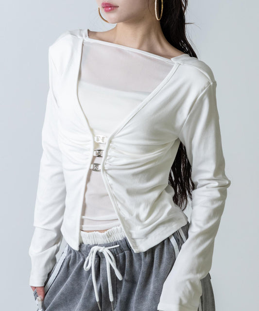 ホックデザイン  ぴたっと シアー ロングスリーブ Tシャツ 153-6038