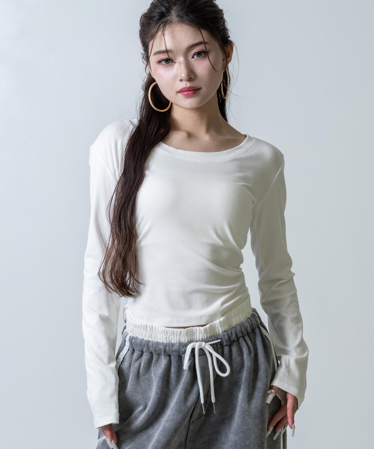 ホックデザイン ぴたっと シアー ロングスリーブ Tシャツ 153-6038