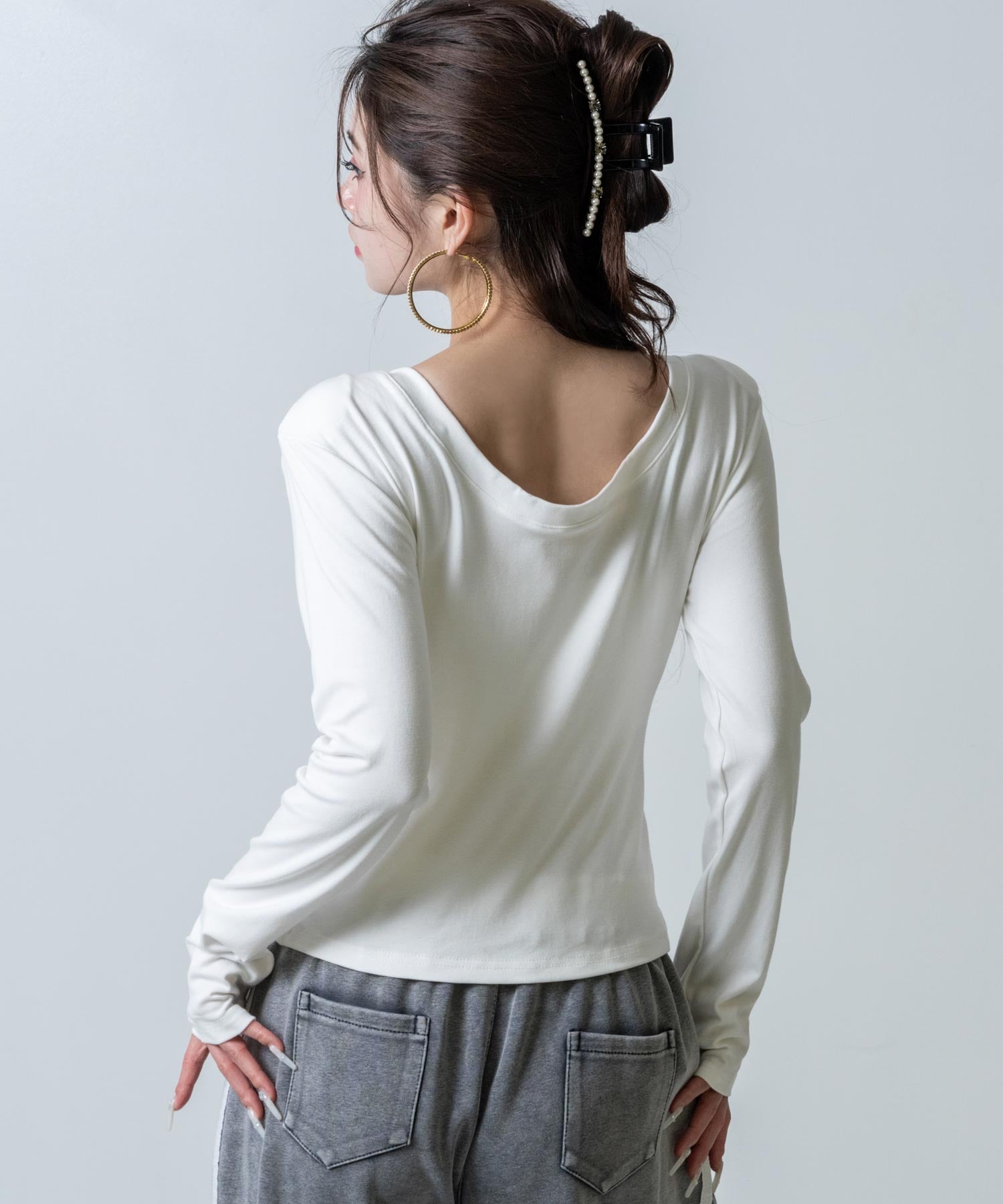 ホックデザイン ぴたっと シアー ロングスリーブ Tシャツ 153-6038