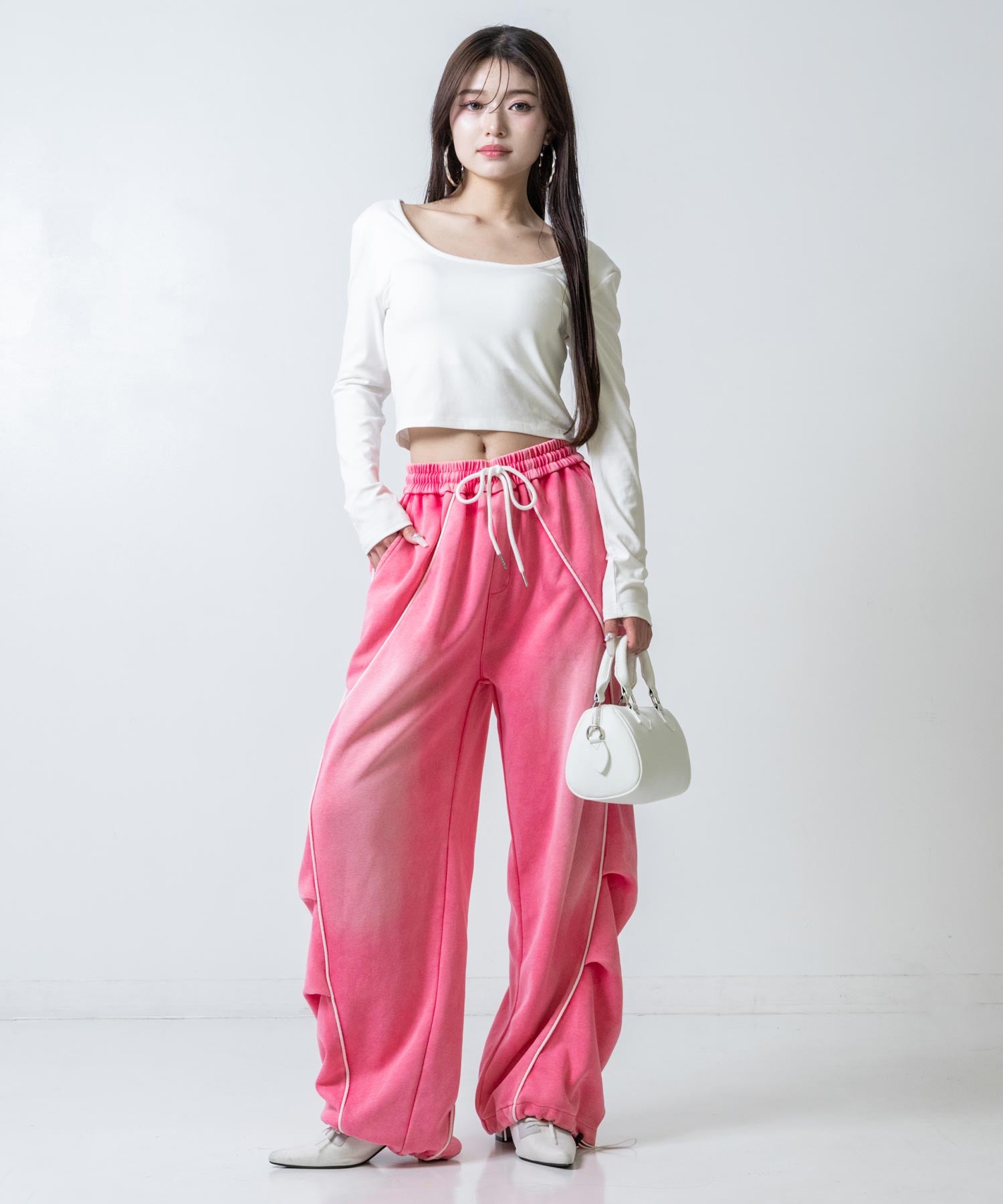 パッド付 クロップド ぴたっと ロングスリーブ Tシャツ 153-6039