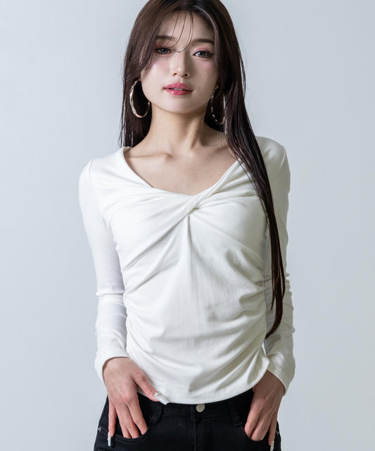 フロントツイスト ぴたっと ロングスリーブ Tシャツ 153-6041