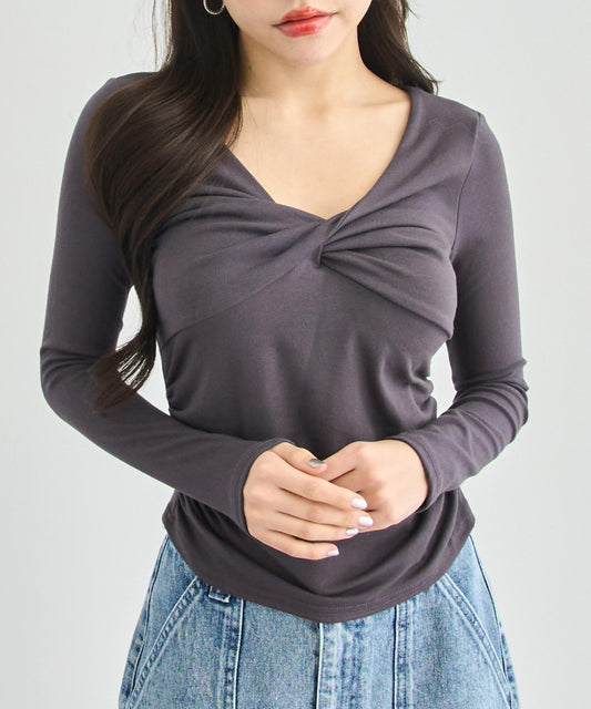 フロントツイスト ぴたっと ロングスリーブ Tシャツ 153-6041