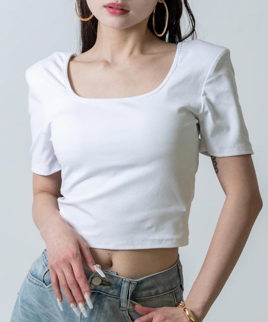 パッド付 ぴたっと クロップド Tシャツ 153-6043