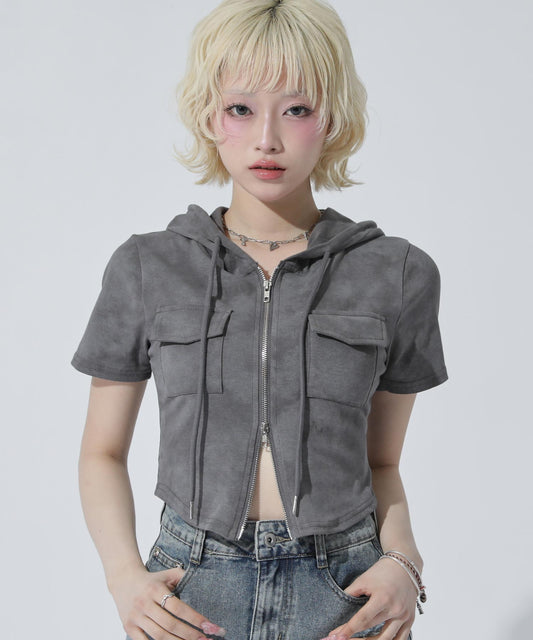 フード付 ダブルジップ トップス Tシャツ 153-6113