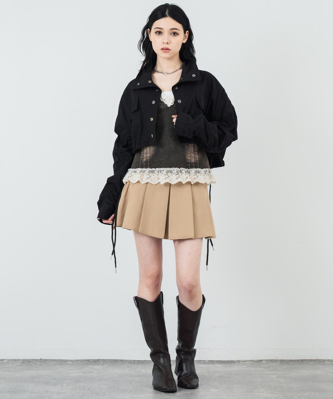 袖 ギャザー ショート丈 クロップド ブルゾン 154-5731