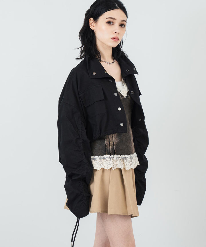 袖 ギャザー ショート丈 クロップド ブルゾン 154-5731