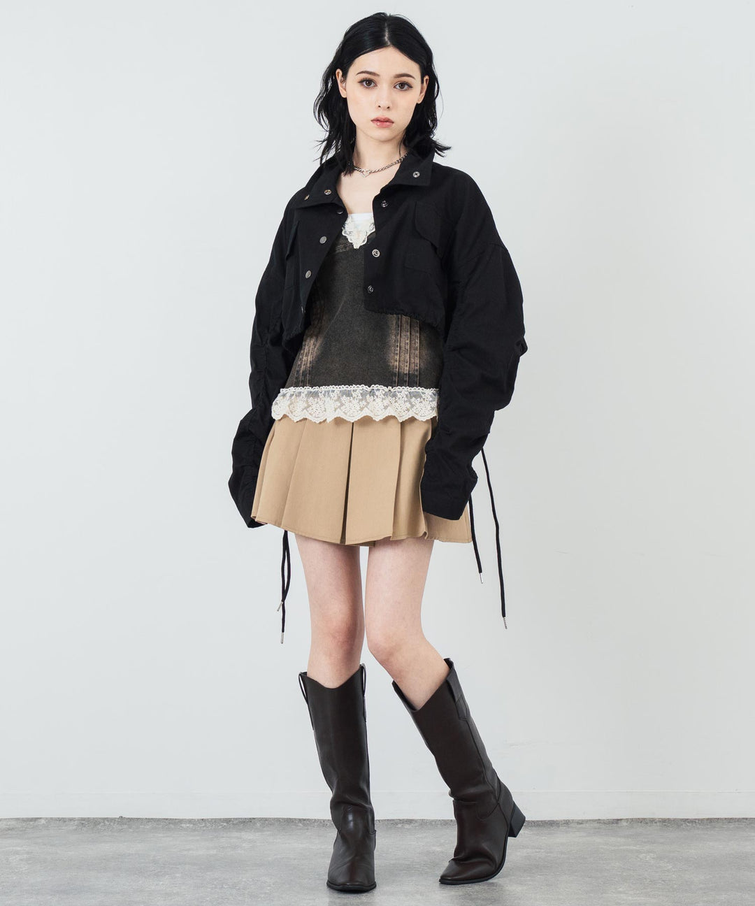 袖 ギャザー ショート丈 クロップド ブルゾン 154-5731