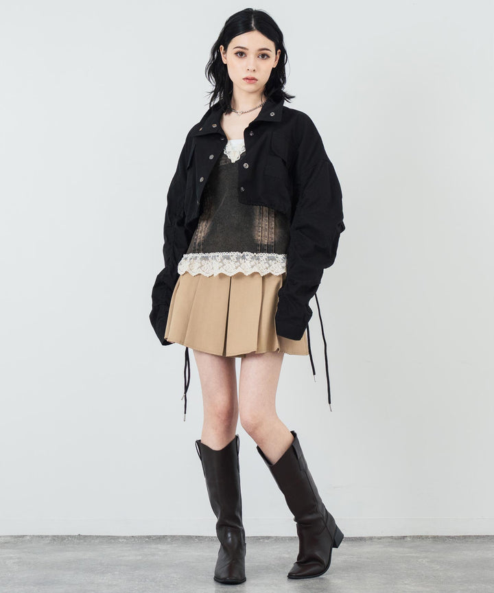 袖 ギャザー ショート丈 クロップド ブルゾン 154-5731
