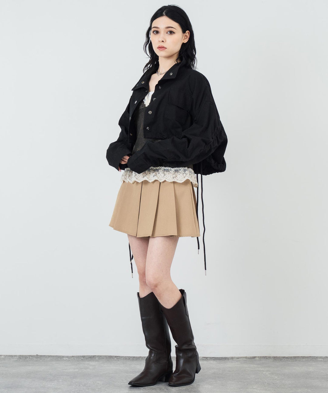 袖 ギャザー ショート丈 クロップド ブルゾン 154-5731