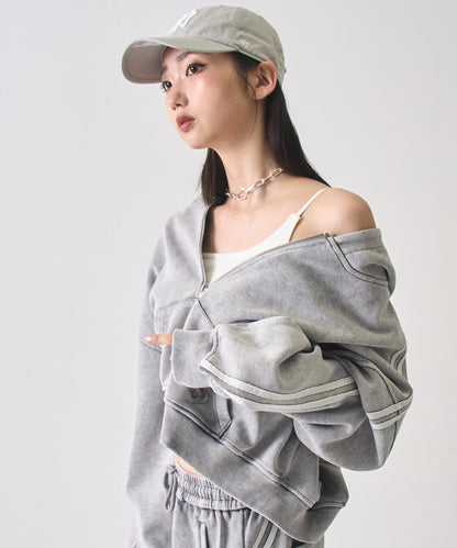 ウォッシュ 加工 ライン スウェット ジップ パーカー 154-5947