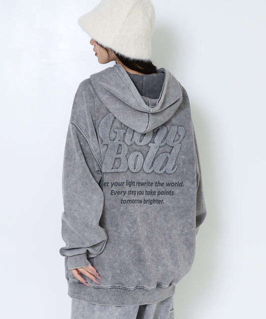 ピグメント サガラ刺繍 オーバーサイズ スウェット パーカー 154-5959