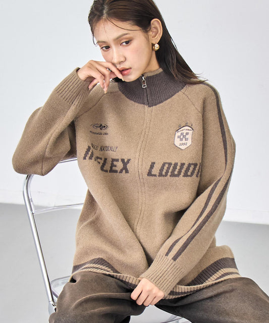 ゲーミング ロゴ ハイネック ジップ ニット パーカー  154-5975