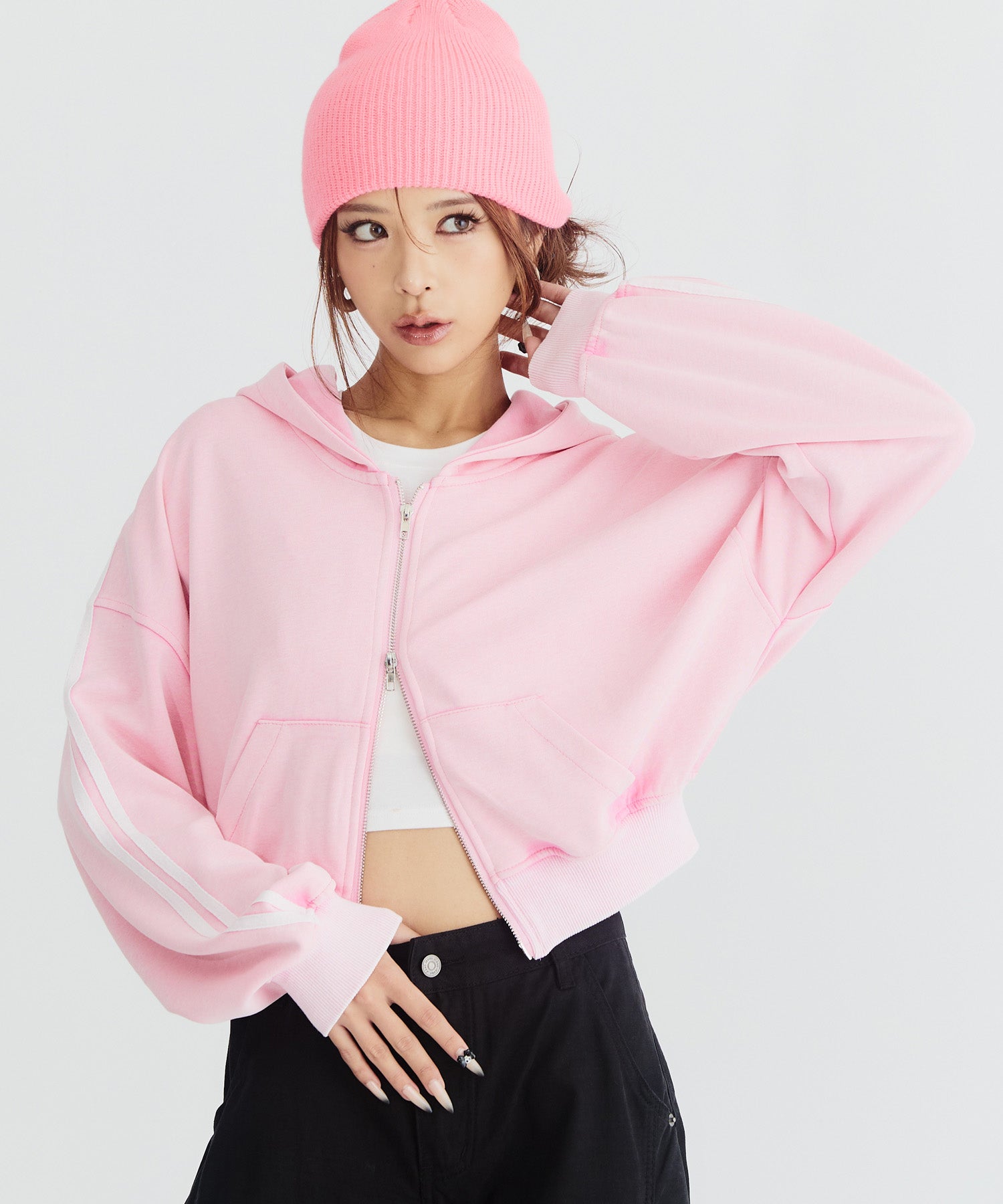 ようこ パーカー2点 ウォッシュ加工ラインスウェットダブルジップパーカー 154-6162 – ANAP