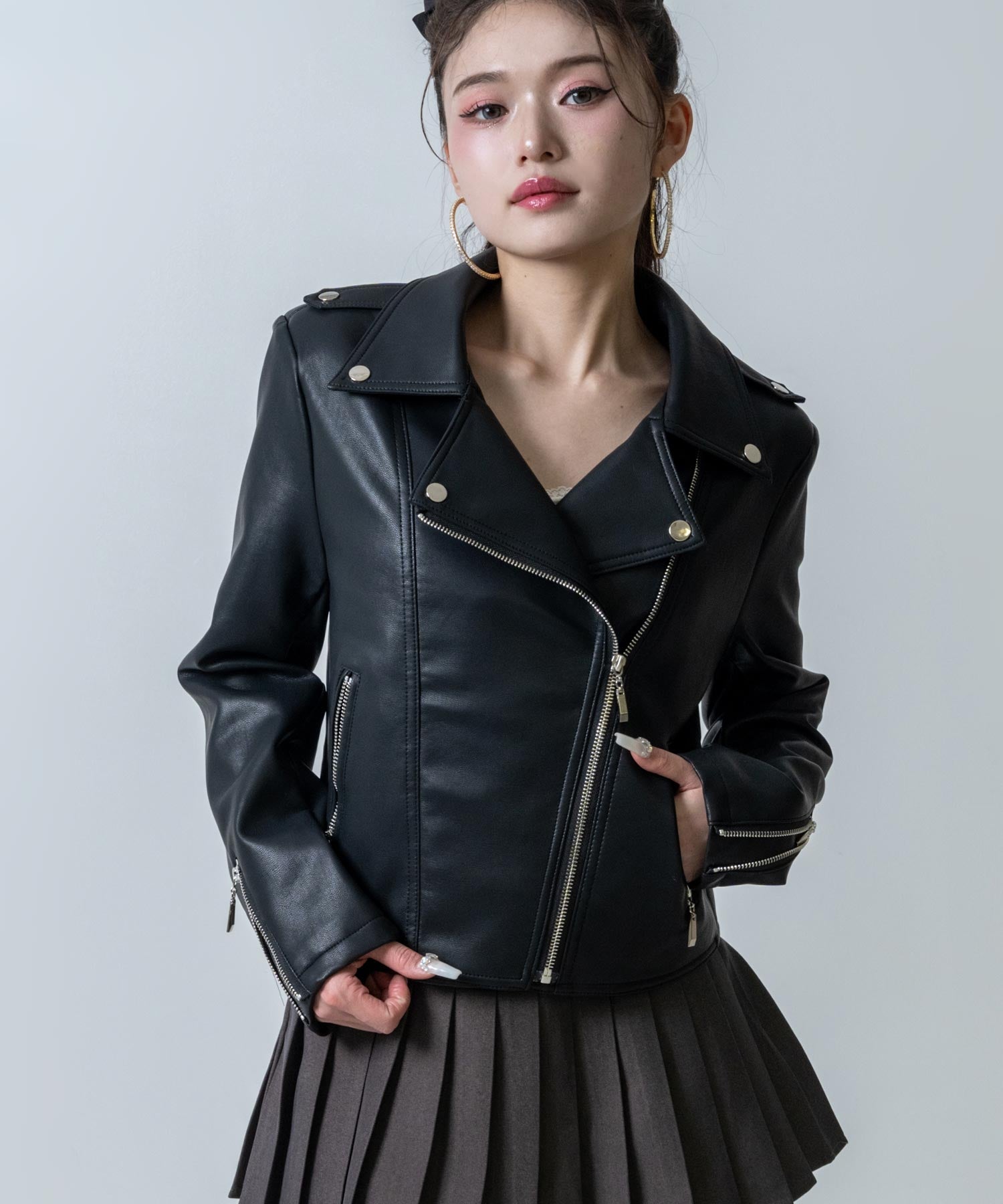 ライダースジャケット コミネ公式】LJ-5383 ベンティッドシングルライダースレザージャケット