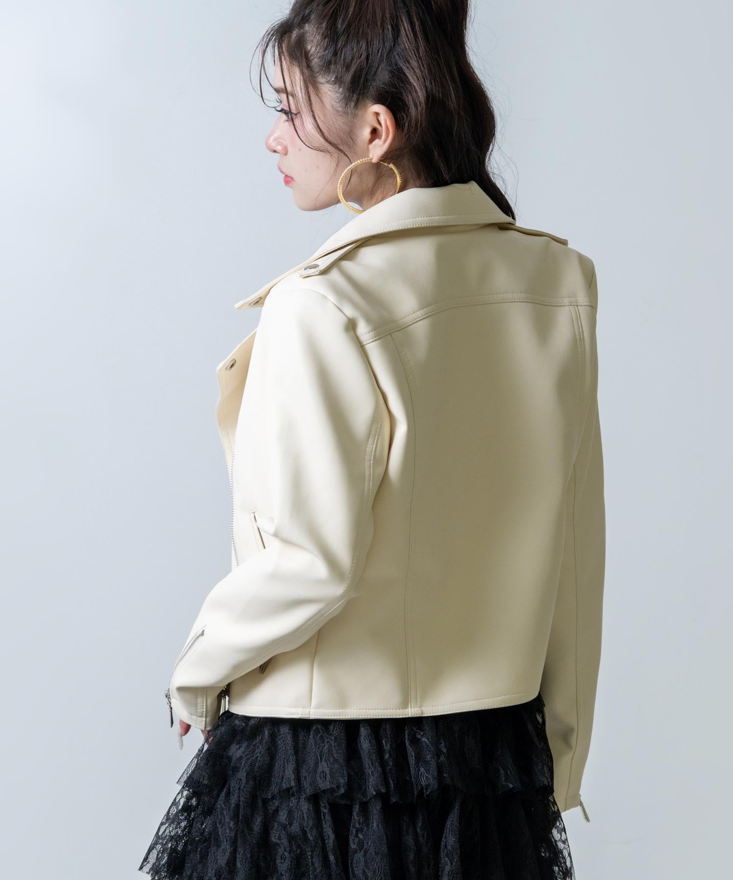 DELAN(イタリア製品)オフホワイトシングルライダースジャケット 白い革ジャン】ゴートシングルライダースジャケット – マックス